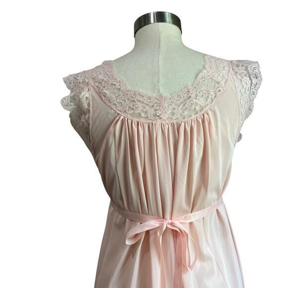 Vintage Night Slip Milkmaid Pink with Lace Detailing Nylon Night Gown Sz M/L - Picture 5 of 9